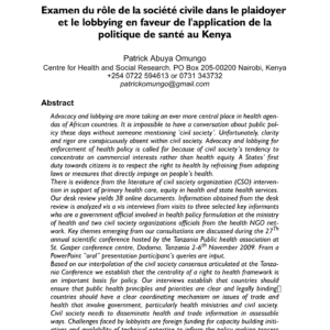 Plaidoyer de la société civile pour la politique de santé au Kenya